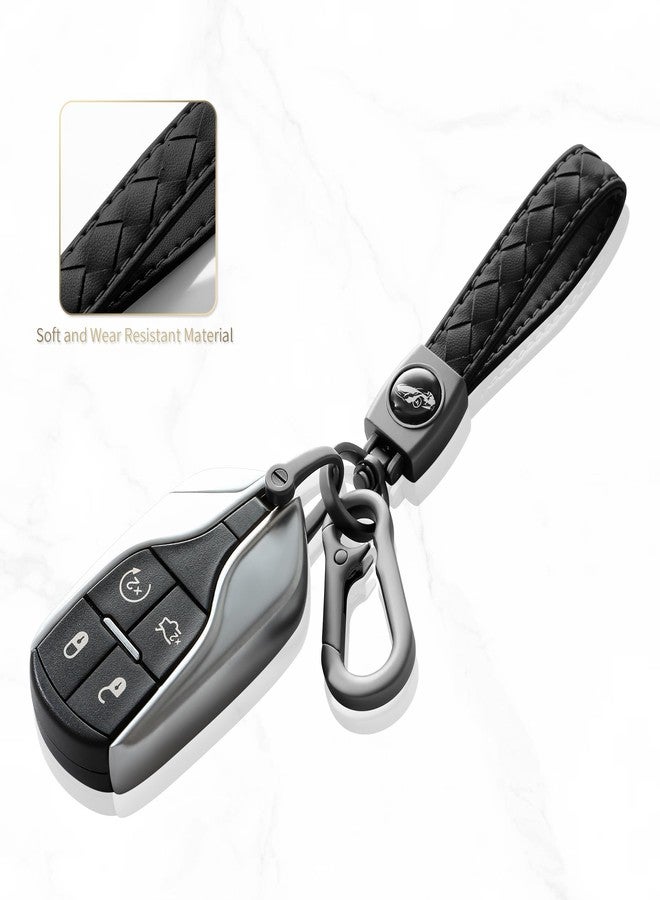 Gkeygo Carabiner Keychain, Universal Heavy Duty Woven Handmade Leather Key Chain, Car Fob Key Keychains with 360 Degree Rotatable Snap Swivel and Anti-Lost D-Ring for Men and Women, Gunmetal - Black - Image 2